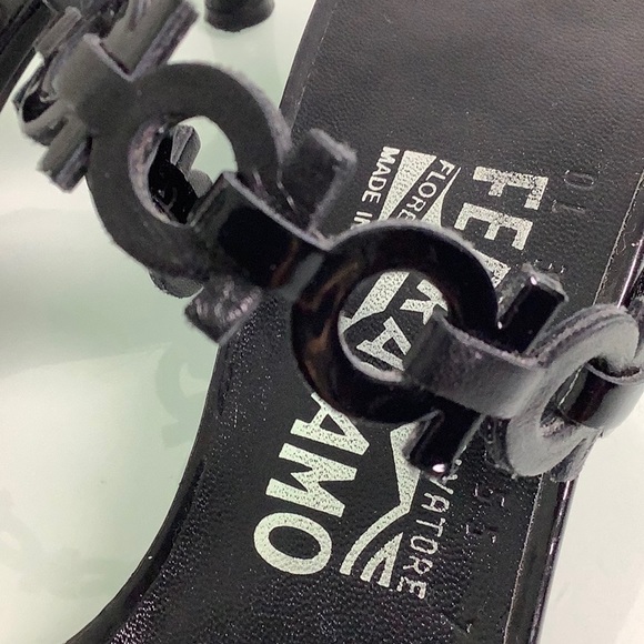 Salvatore Ferragamo kitten heel Leather Patent vinyl strappy sandals SZ 7 B EUC - Picture 9 of 16